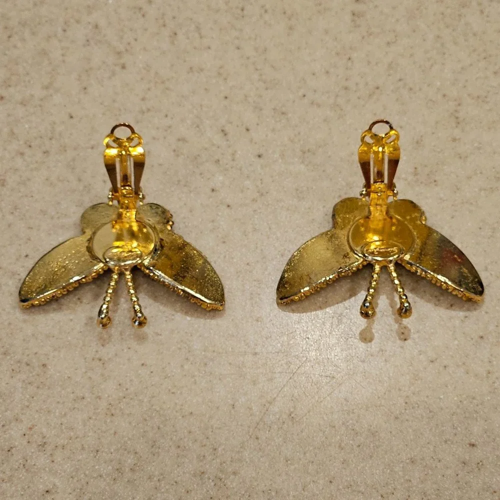 RARE HAUTE COUTURE DESIGNER SIMAN TU BUTTERFLY CRYSTAL GOLD STATEMENT EARRINGS